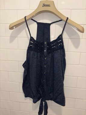 Abercrombie & Fitch Navy Crochet-Trim Tie Front Camisole